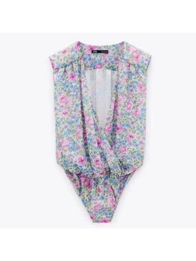 Zara Chiffon Floral Sleeveless Bodysuit - Pink/Purple/Blue/White